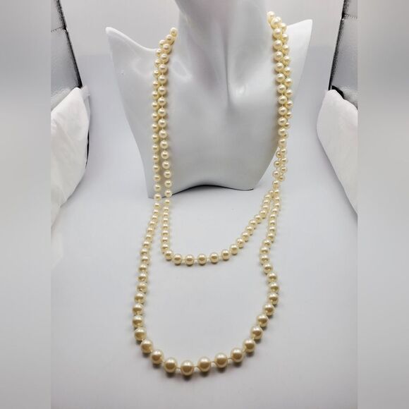 Doublayer hand‎ tied waterfall pearl string necklace N2116